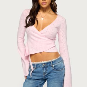 Earle Pointelle Wrap Knit Sweater