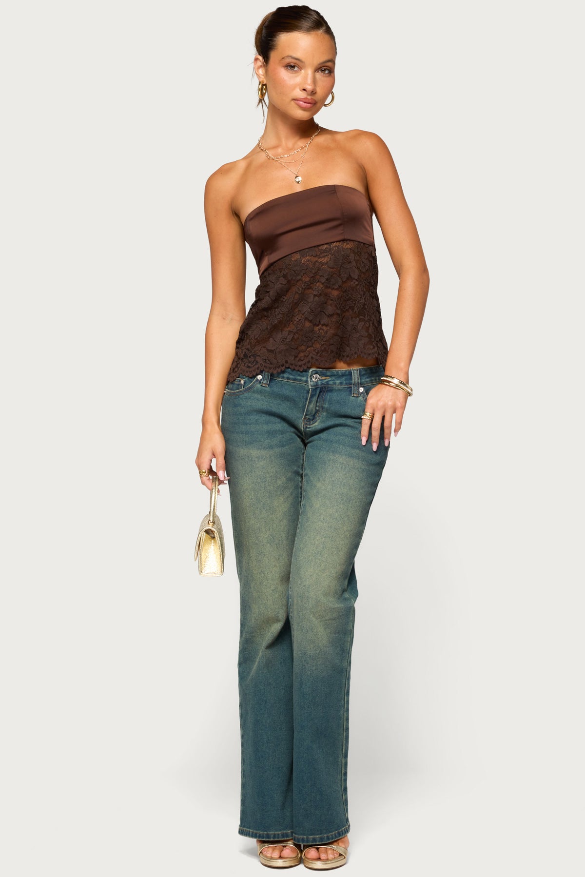 Laely Lacey Satin Effect Strapless Top - Image 3