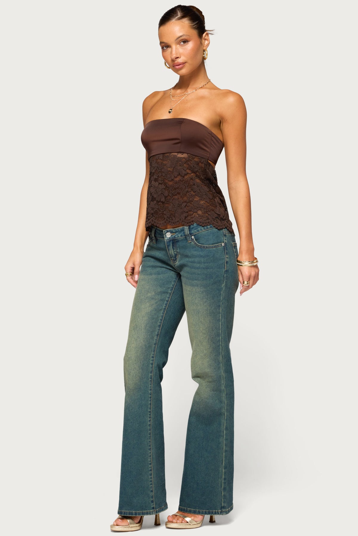 Laely Lacey Satin Effect Strapless Top - Image 4
