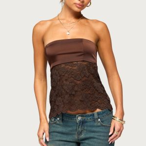 Laely Lacey Satin Effect Strapless Top