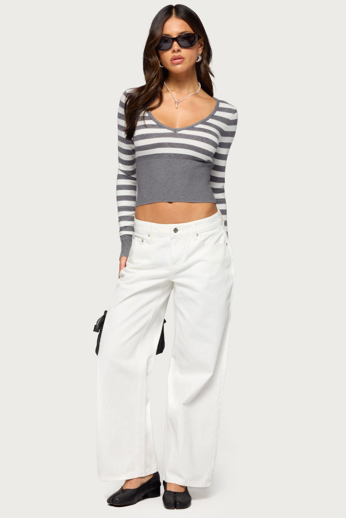 Kaeva Cropped Striped Knit Sweater - Image 2