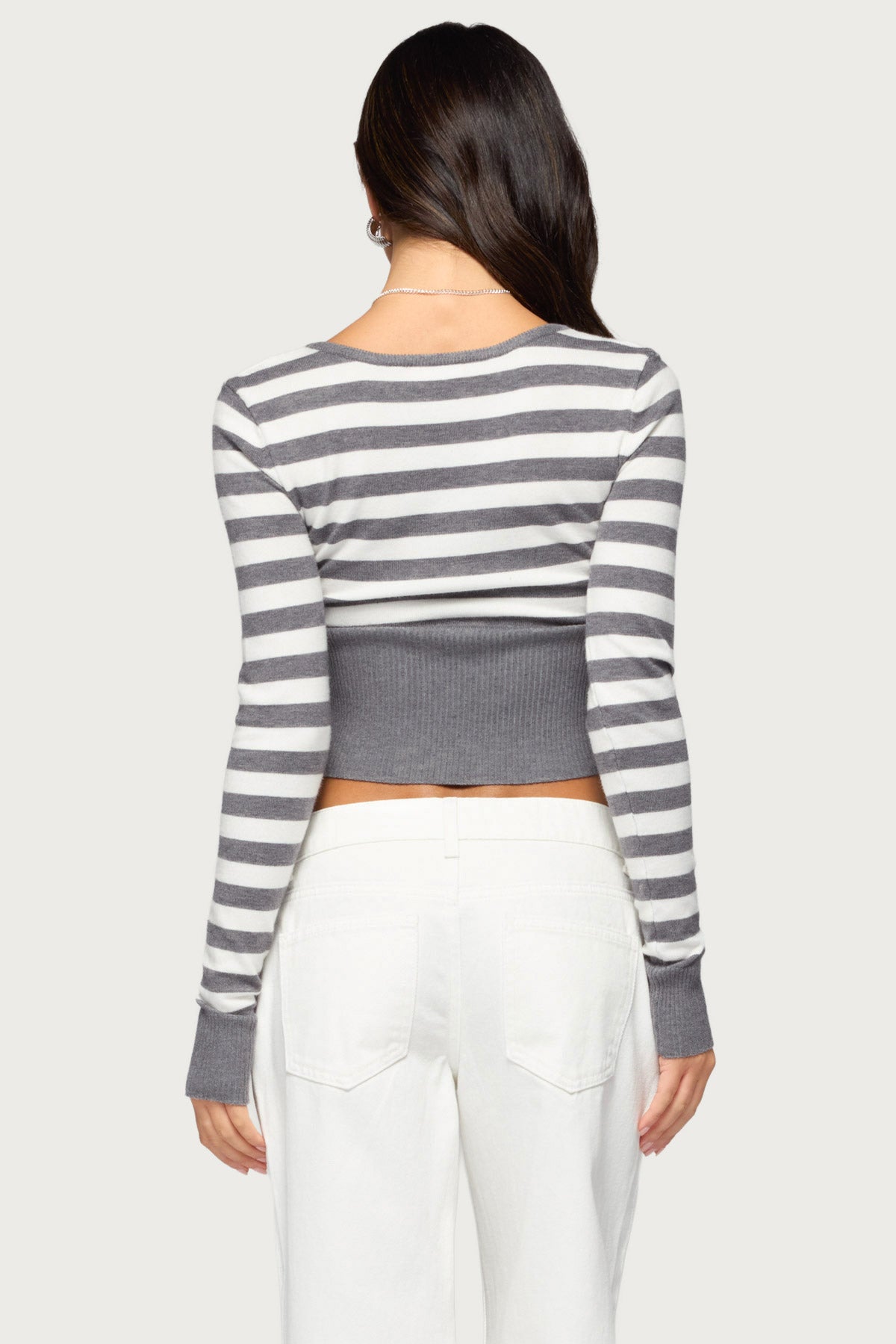 Kaeva Cropped Striped Knit Sweater - Image 5