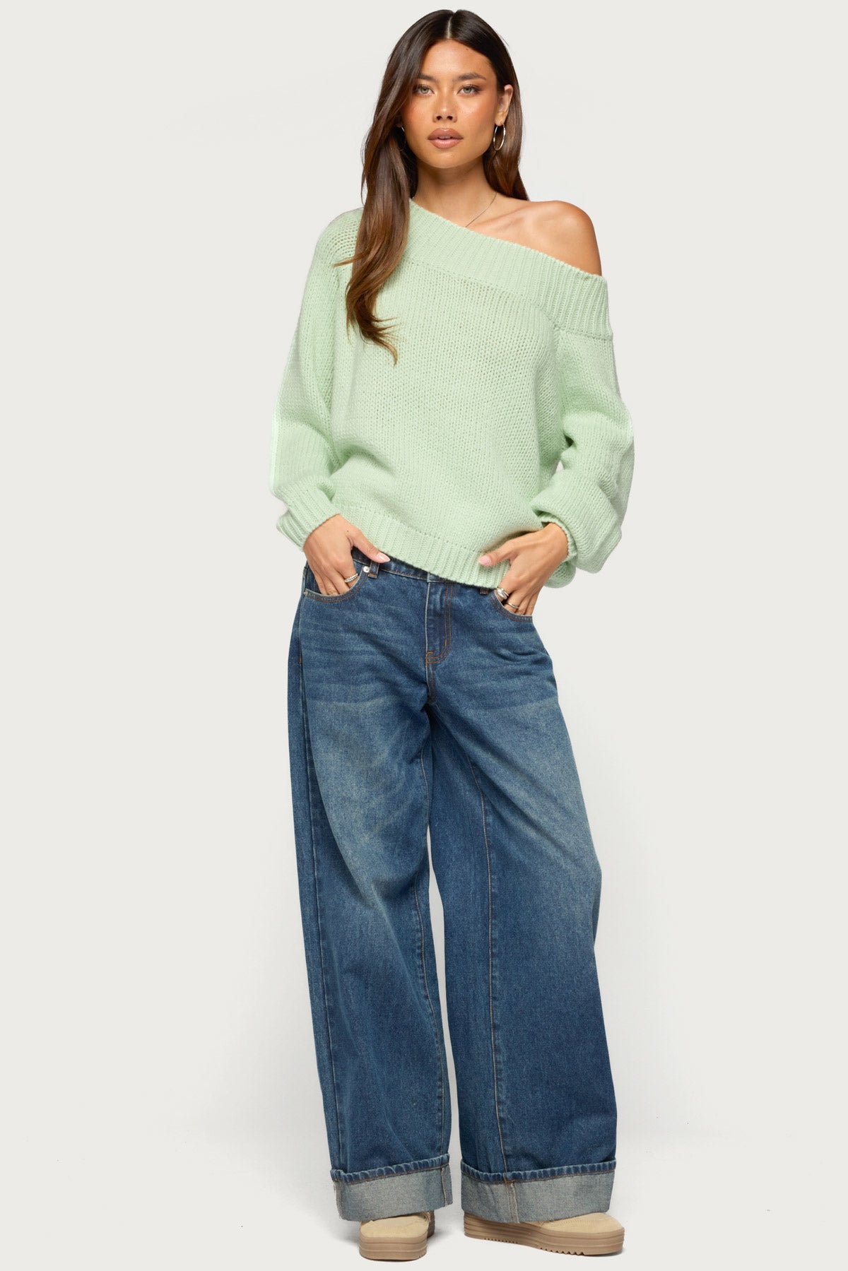 Lanka Oversized Off Shoulder Knit Sweater - Image 4