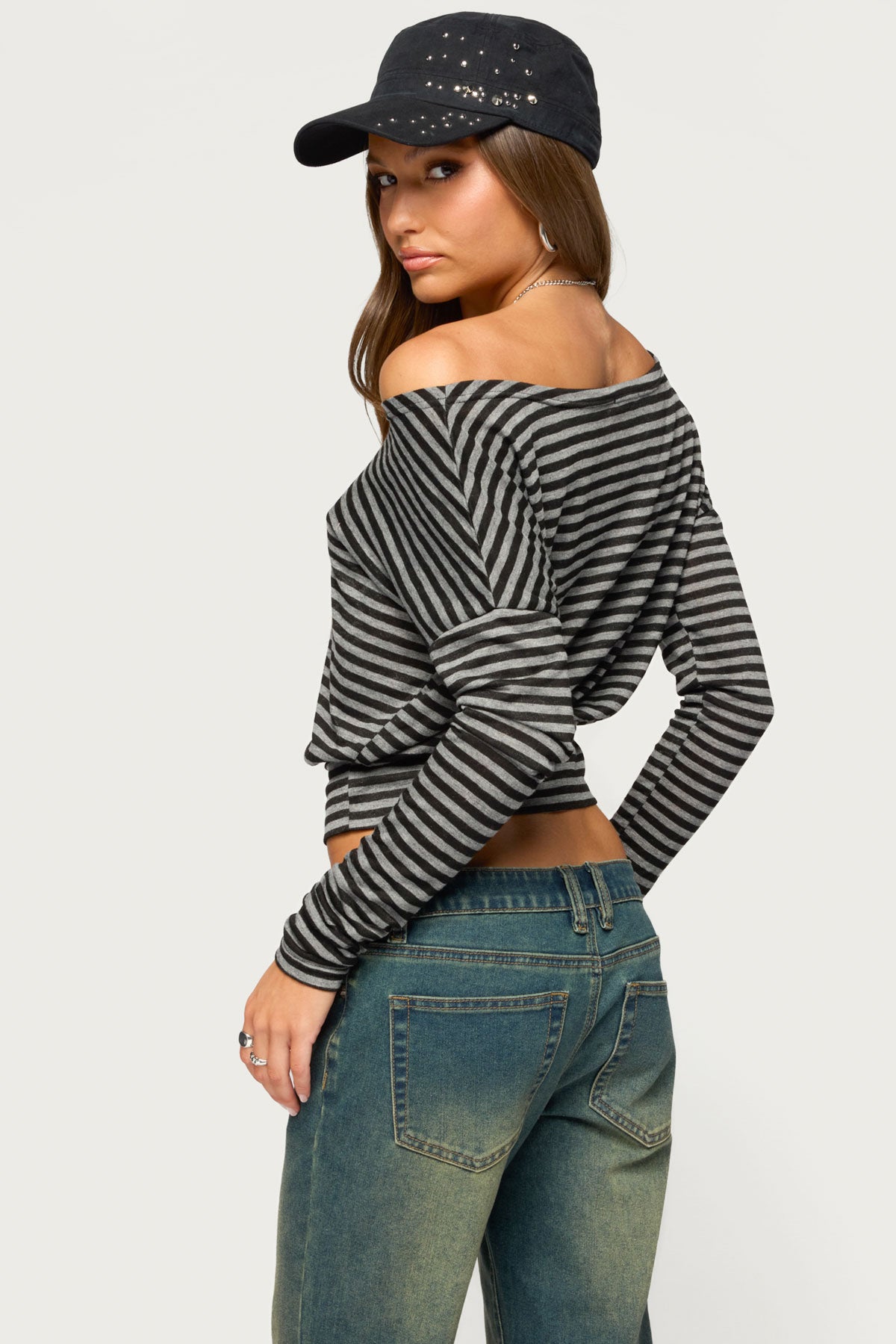 Luiza Striped Off Shoulder Long Sleeve Top - Image 4