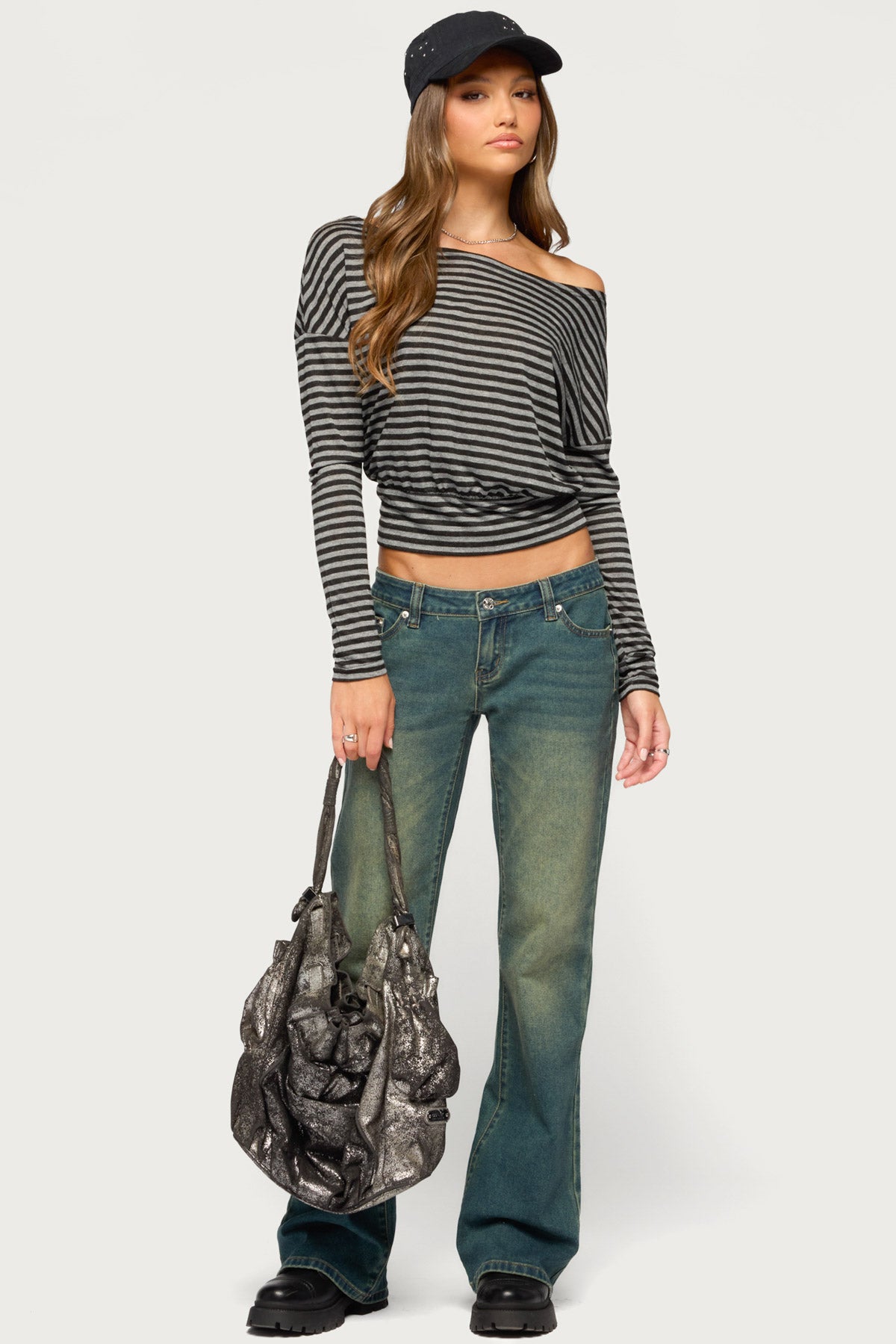 Luiza Striped Off Shoulder Long Sleeve Top - Image 2