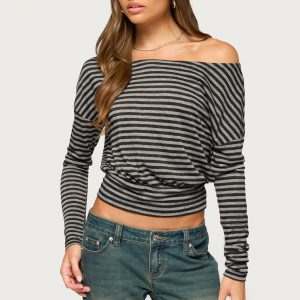 Luiza Striped Off Shoulder Long Sleeve Top