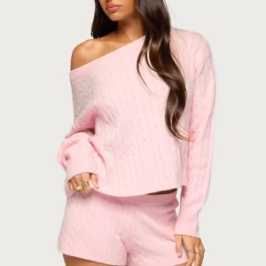 Coralee Off Shoulder Cable Knit Sweater