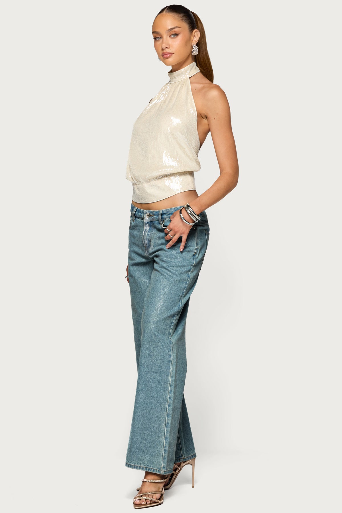 Kyley High Neck Backless Sequin Top - Image 5