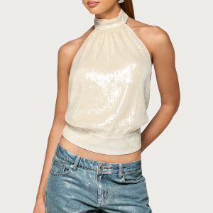 Kyley High Neck Backless Sequin Top