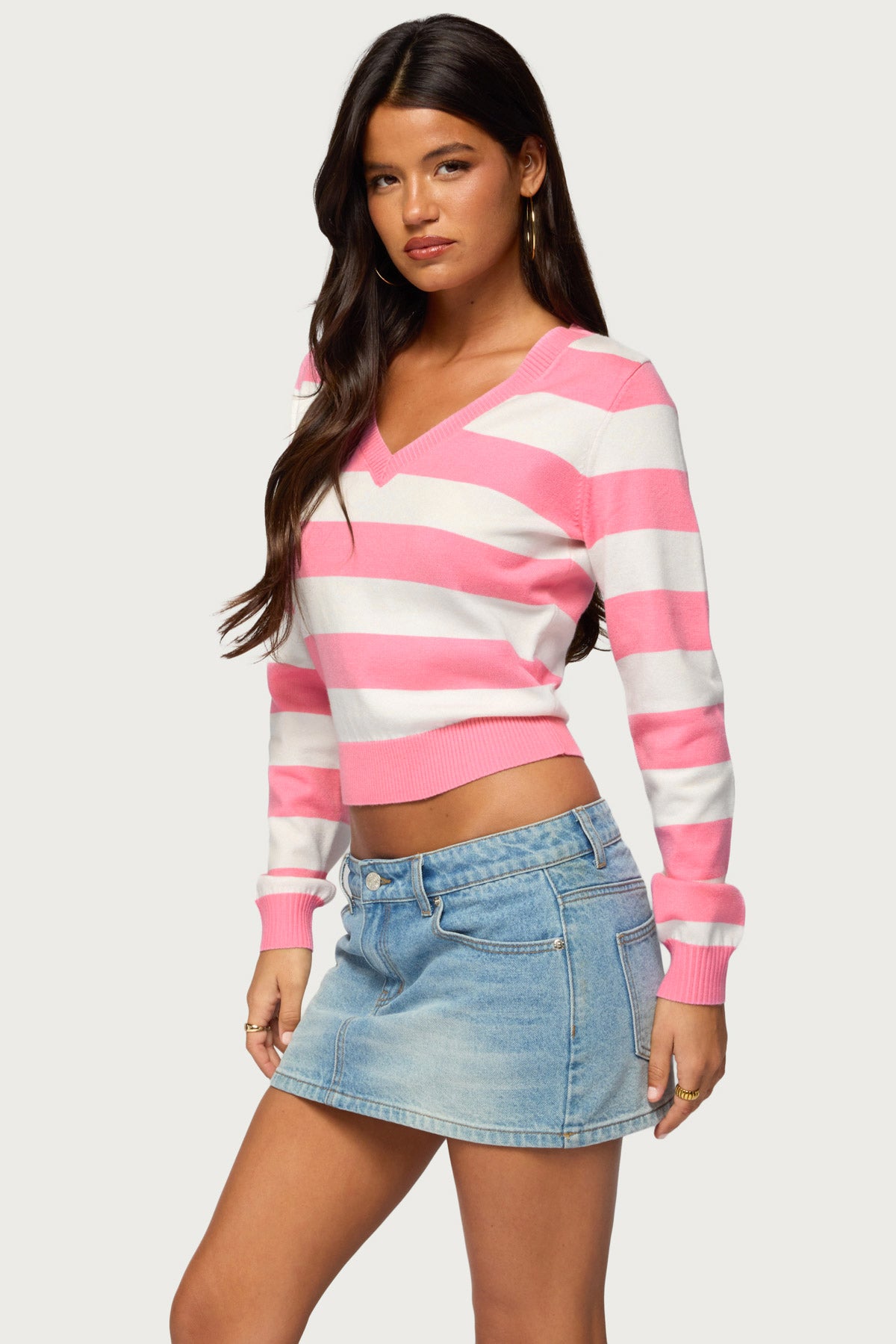 Austen Striped V Neck Sweater - Image 3