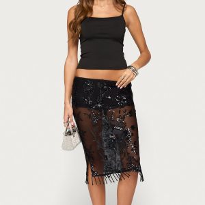 Hilly Beaded Fringe Midi Skort
