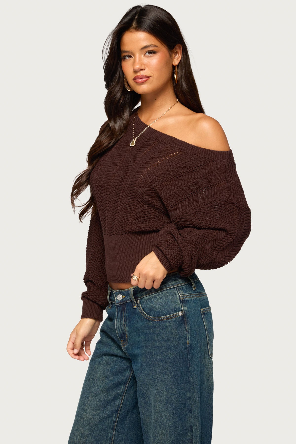 Grasey Off Shoulder Knit Sweater - Image 3