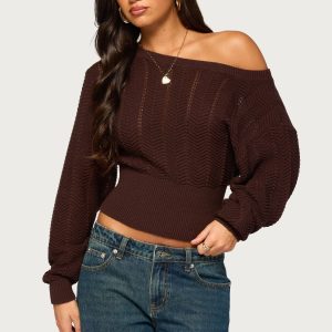 Grasey Off Shoulder Knit Sweater