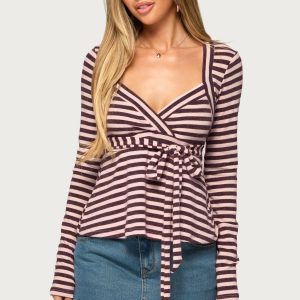 Kasty Striped Long Sleeve Babydoll Top