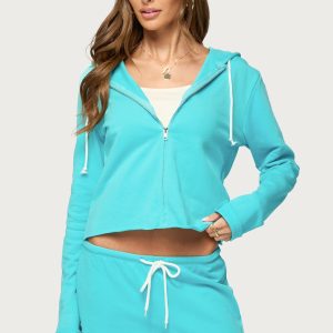 Hanka Zip Up Raw Hem Hoodie