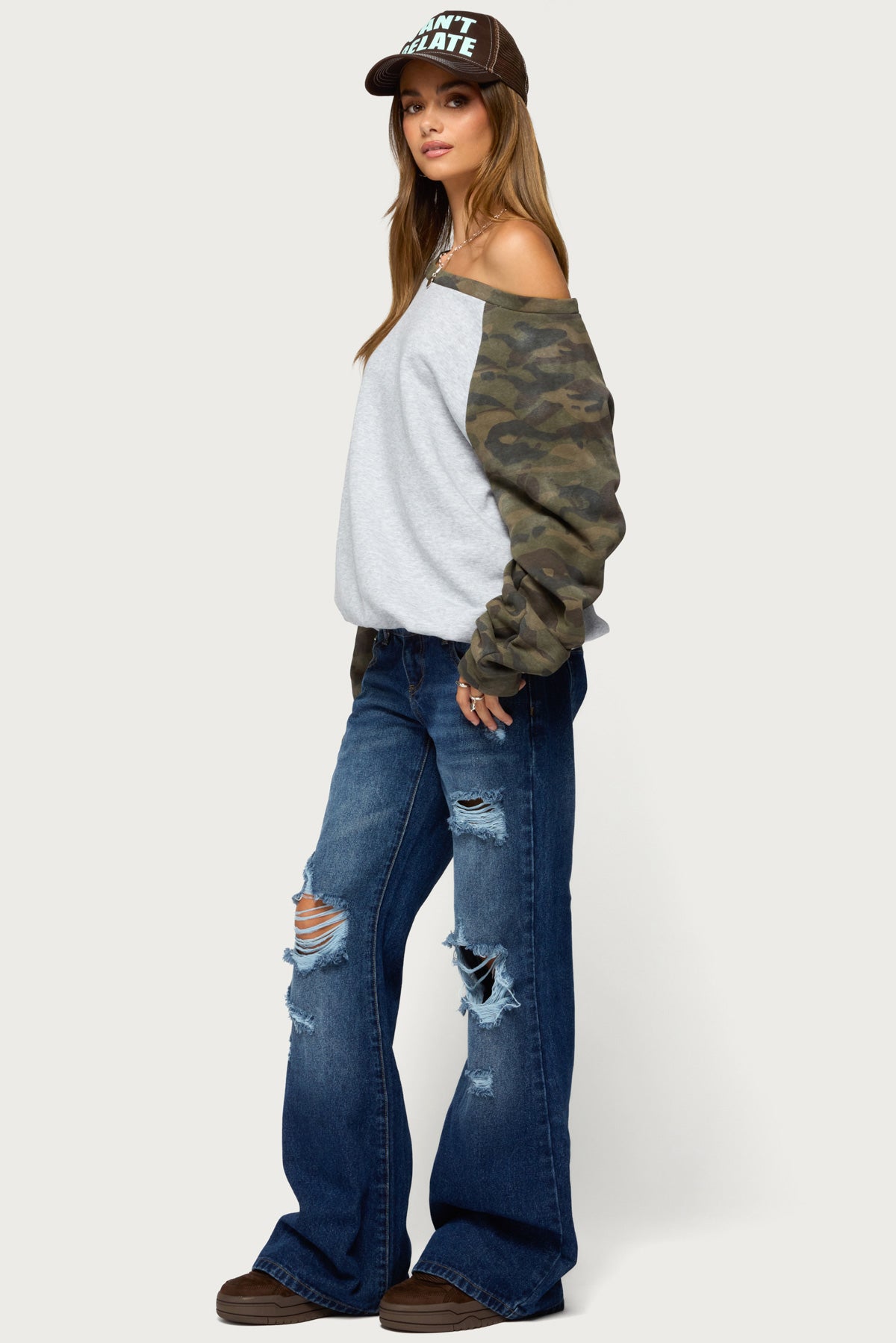 Huston Off Shoulder Camo Raglan Sweatshirt - Image 4