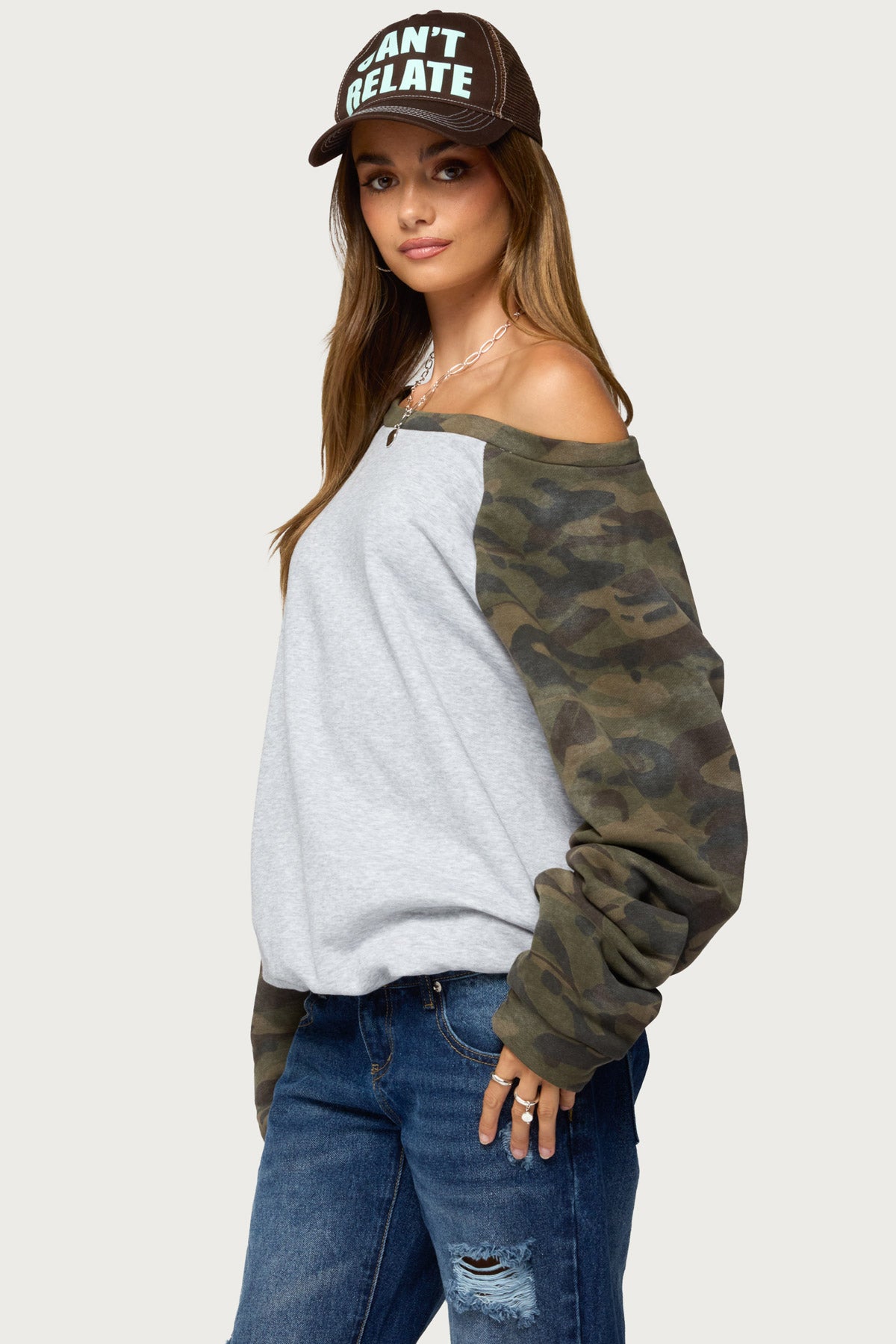 Huston Off Shoulder Camo Raglan Sweatshirt - Image 3