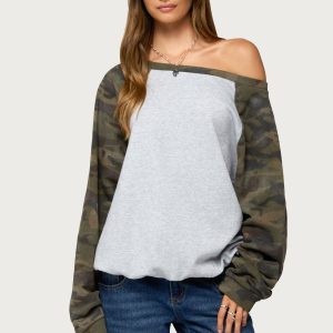 Huston Off Shoulder Camo Raglan Sweatshirt