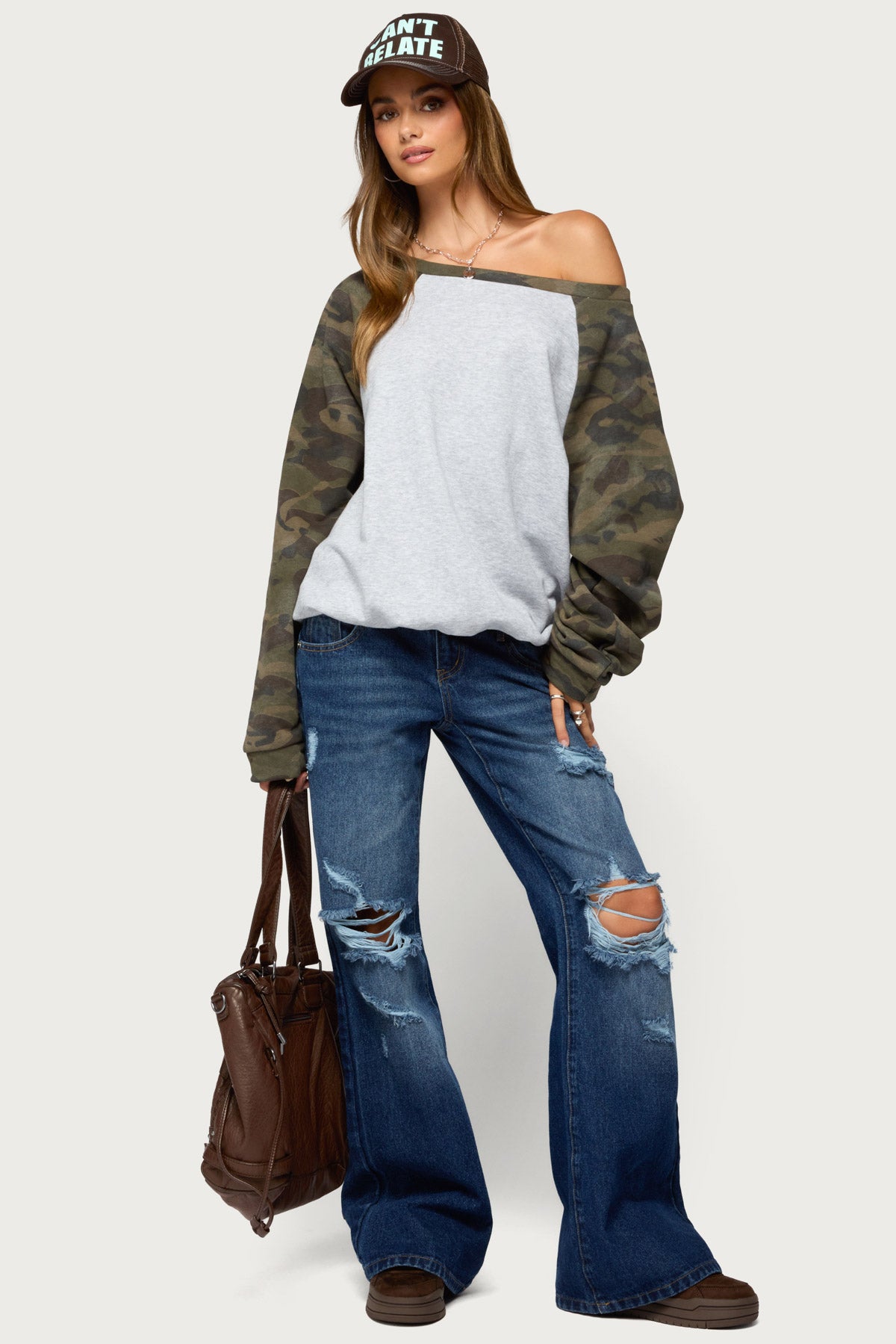 Huston Off Shoulder Camo Raglan Sweatshirt - Image 2
