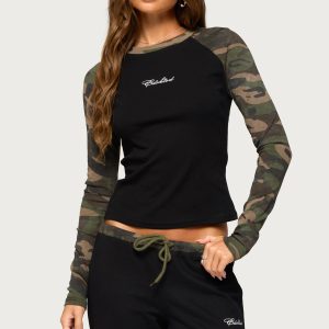 Taye Camo Raglan Long Sleeve Top