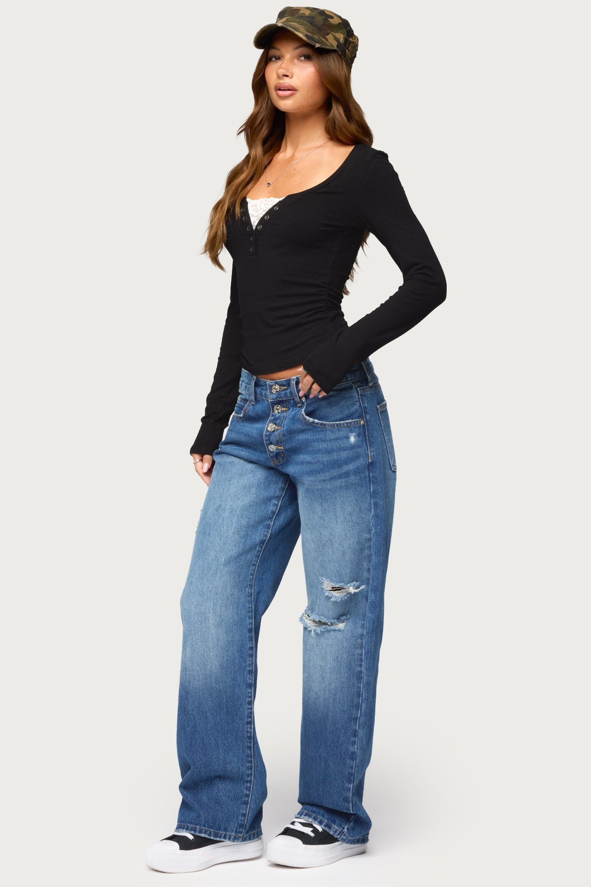 Jackee Lacey Ribbed Henley Top - Image 5