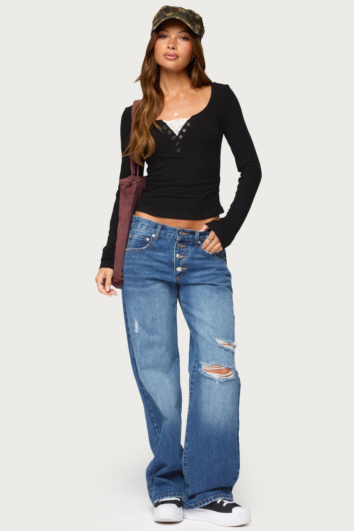 Jackee Lacey Ribbed Henley Top - Image 3