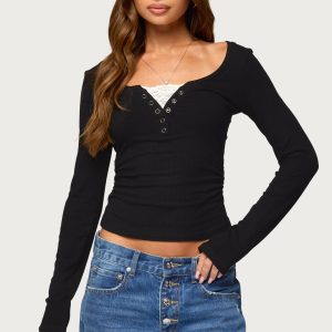 Jackee Lacey Ribbed Henley Top