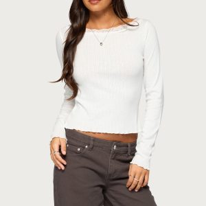 Jasmina Lacey Pointelle Long Sleeve Top