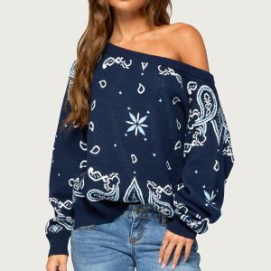 Faiga Off Shoulder Bandana Print Sweater