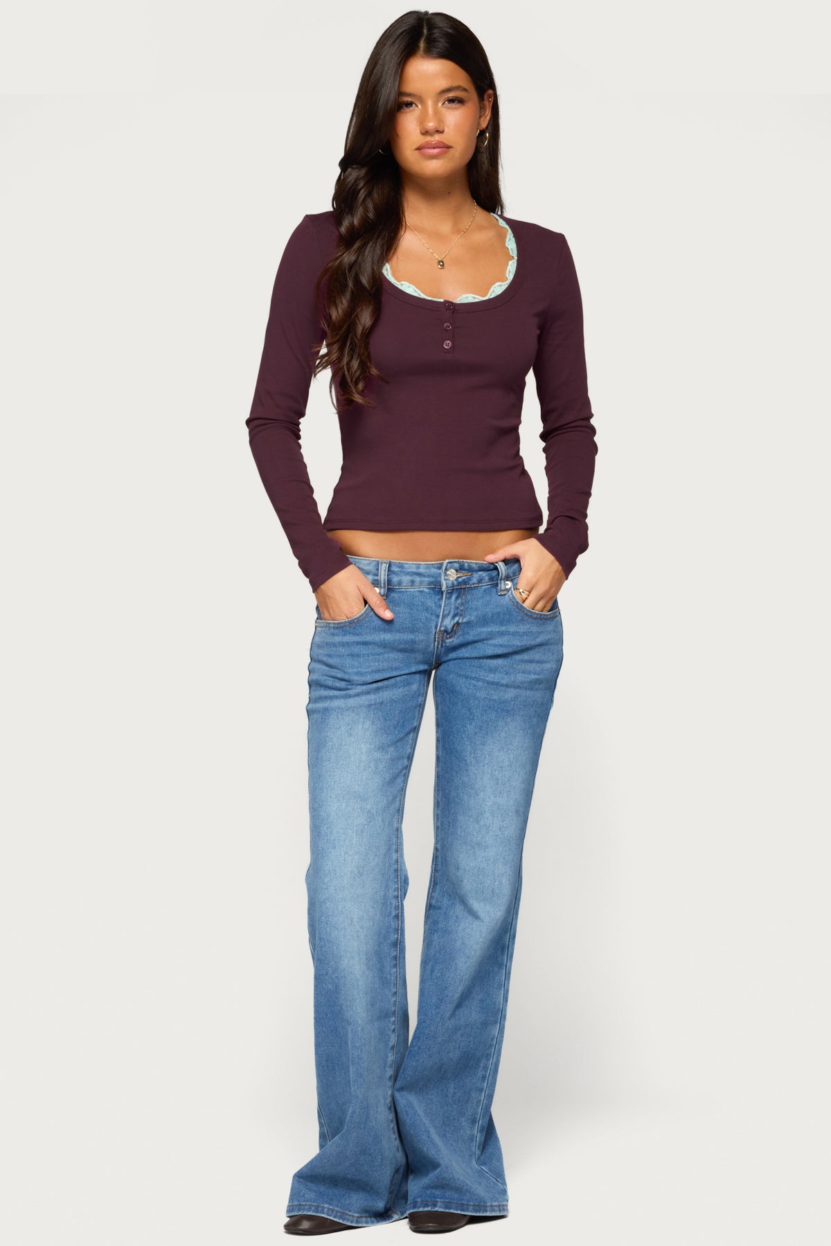 Bostyn Lacey Long Sleeve Henley Top - Image 4