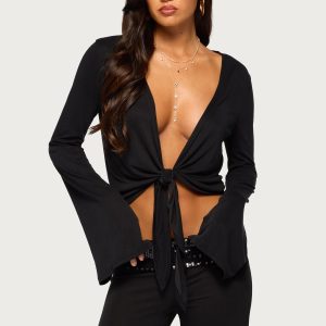 Moni Tie Front Long Sleeve Top