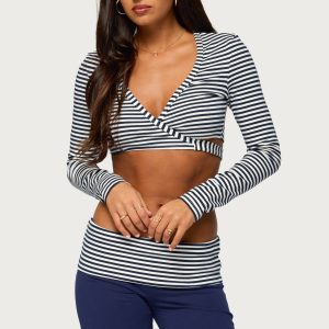 Shonda Striped Wrap Crop Top